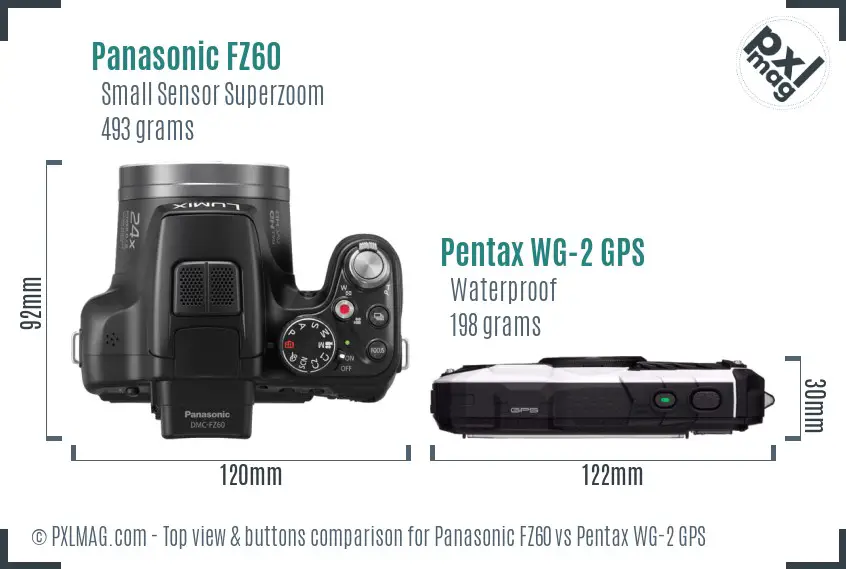 Panasonic FZ60 vs Pentax WG-2 GPS top view buttons comparison