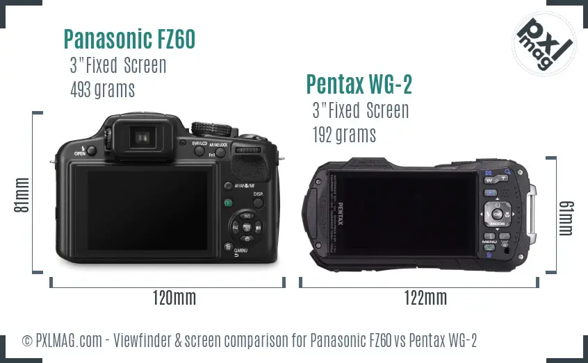 Panasonic FZ60 vs Pentax WG-2 Screen and Viewfinder comparison