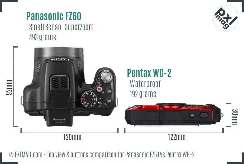 Panasonic FZ60 vs Pentax WG-2 top view buttons comparison