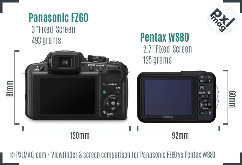 Panasonic FZ60 vs Pentax WS80 Screen and Viewfinder comparison