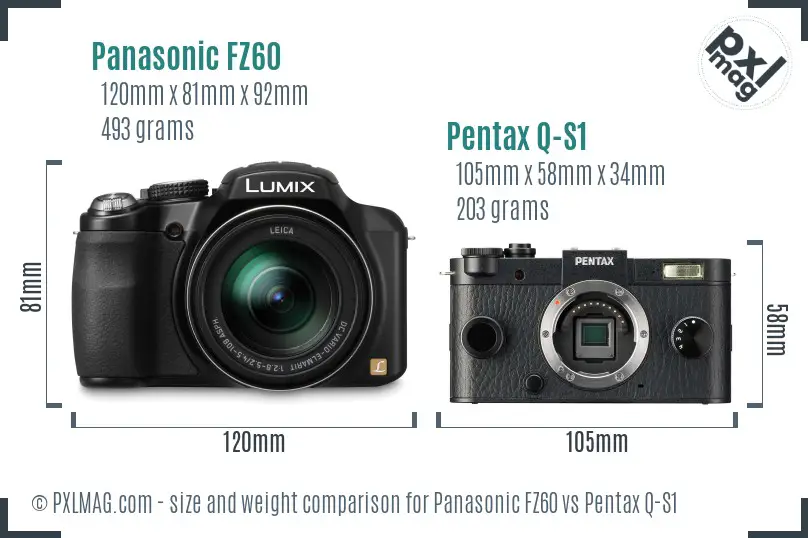 Panasonic FZ60 vs Pentax Q-S1 size comparison