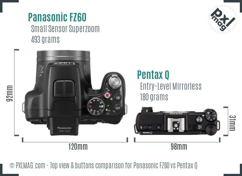 Panasonic FZ60 vs Pentax Q top view buttons comparison