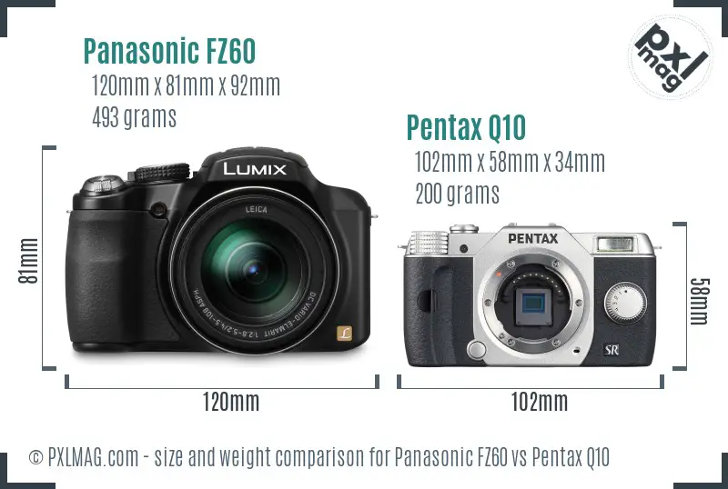 Panasonic FZ60 vs Pentax Q10 size comparison
