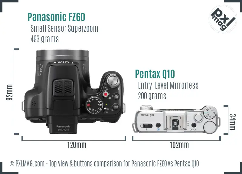 Panasonic FZ60 vs Pentax Q10 top view buttons comparison
