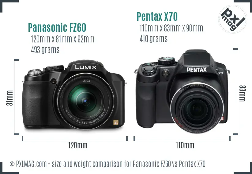 Panasonic FZ60 vs Pentax X70 size comparison Panasonic FZ60 vs Pentax X70 size comparison