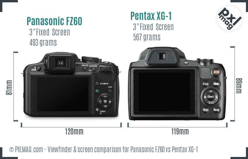 Panasonic FZ60 vs Pentax XG-1 Screen and Viewfinder comparison