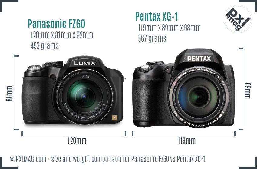 Panasonic FZ60 vs Pentax XG-1 size comparison