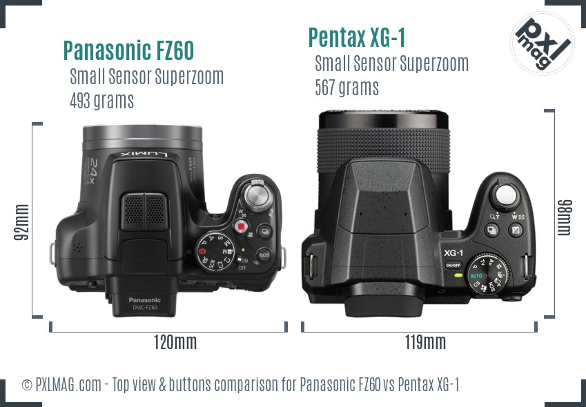 Panasonic FZ60 vs Pentax XG-1 top view buttons comparison