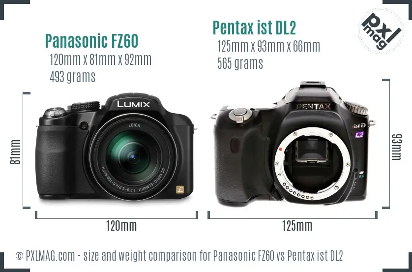 Panasonic FZ60 vs Pentax ist DL2 size comparison