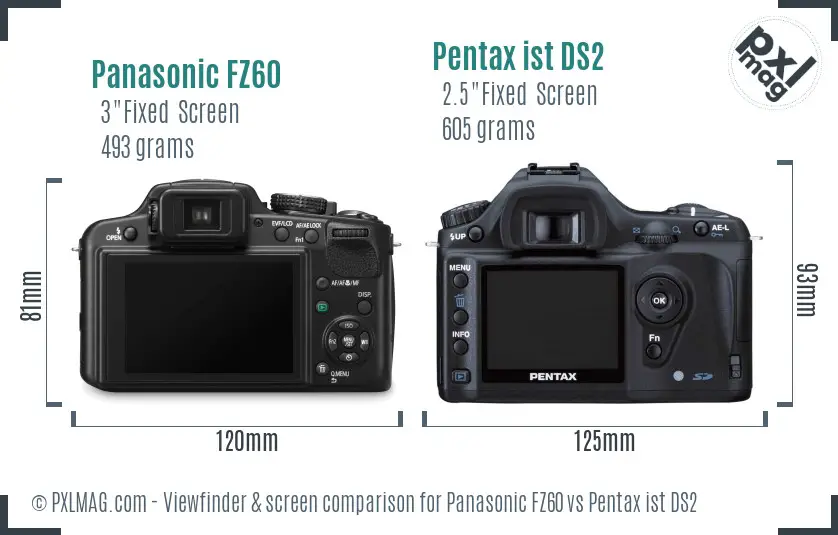 Panasonic FZ60 vs Pentax ist DS2 Screen and Viewfinder comparison
