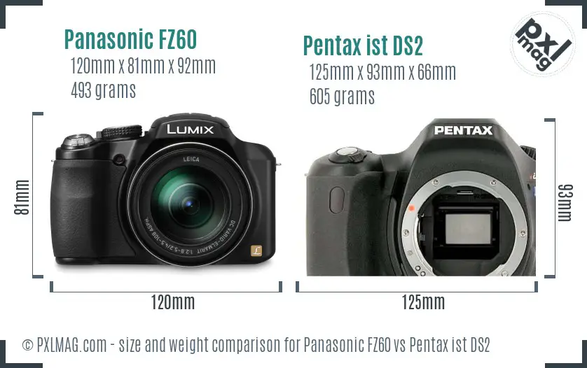 Panasonic FZ60 vs Pentax ist DS2 size comparison