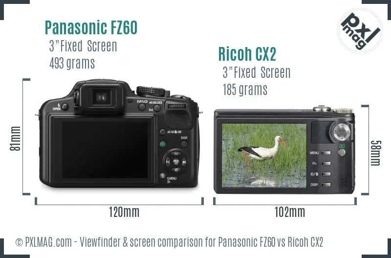 Panasonic FZ60 vs Ricoh CX2 Screen and Viewfinder comparison