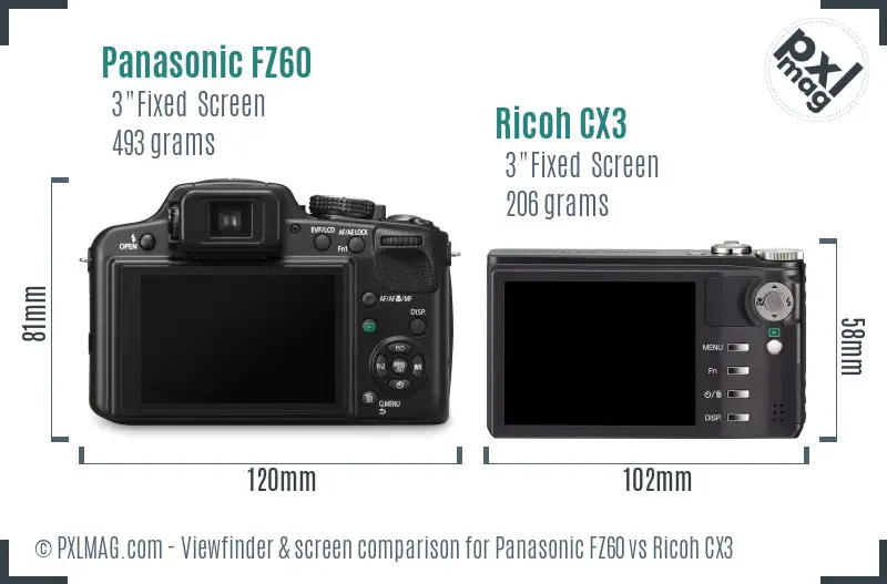 Panasonic FZ60 vs Ricoh CX3 Screen and Viewfinder comparison