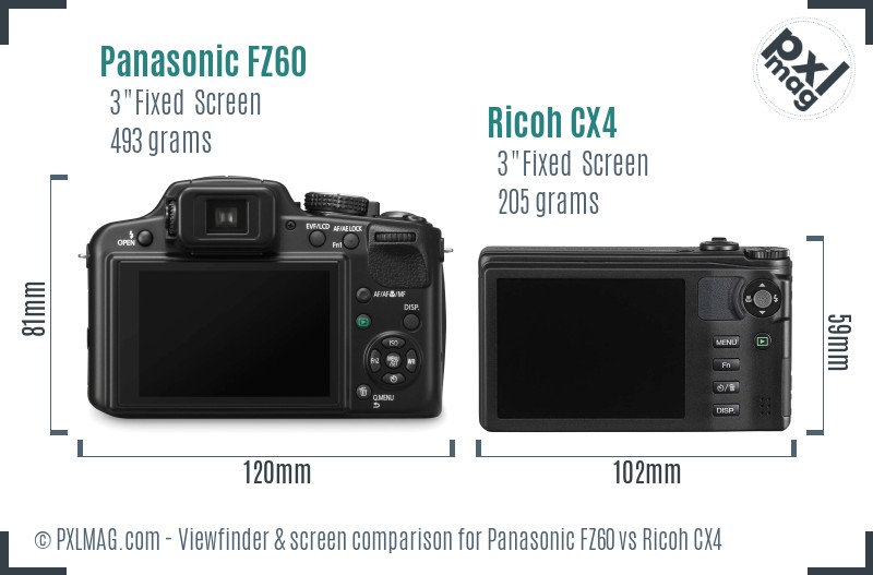 Panasonic FZ60 vs Ricoh CX4 Screen and Viewfinder comparison