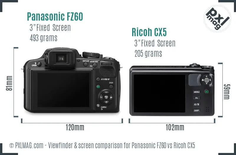 Panasonic FZ60 vs Ricoh CX5 Screen and Viewfinder comparison