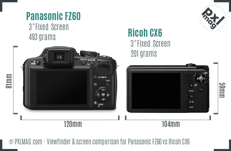 Panasonic FZ60 vs Ricoh CX6 Screen and Viewfinder comparison
