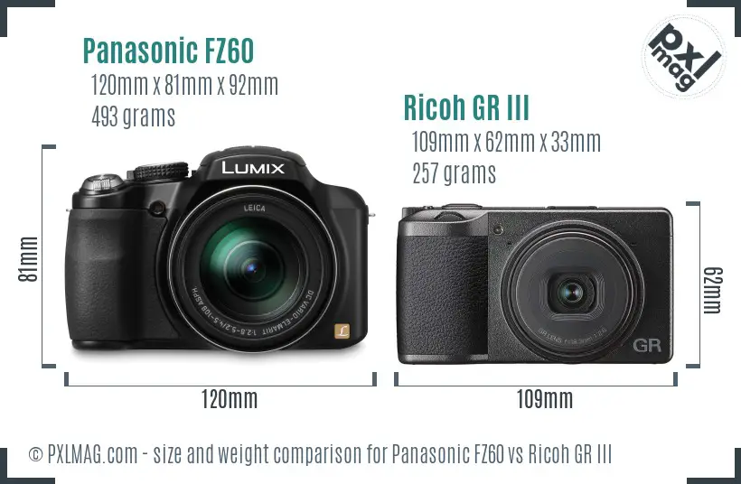 Panasonic FZ60 vs Ricoh GR III size comparison