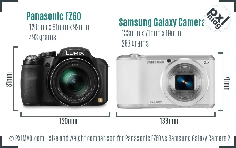 Panasonic FZ60 vs Samsung Galaxy Camera 2 size comparison