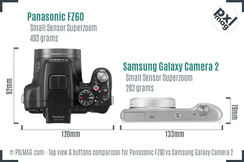 Panasonic FZ60 vs Samsung Galaxy Camera 2 top view buttons comparison