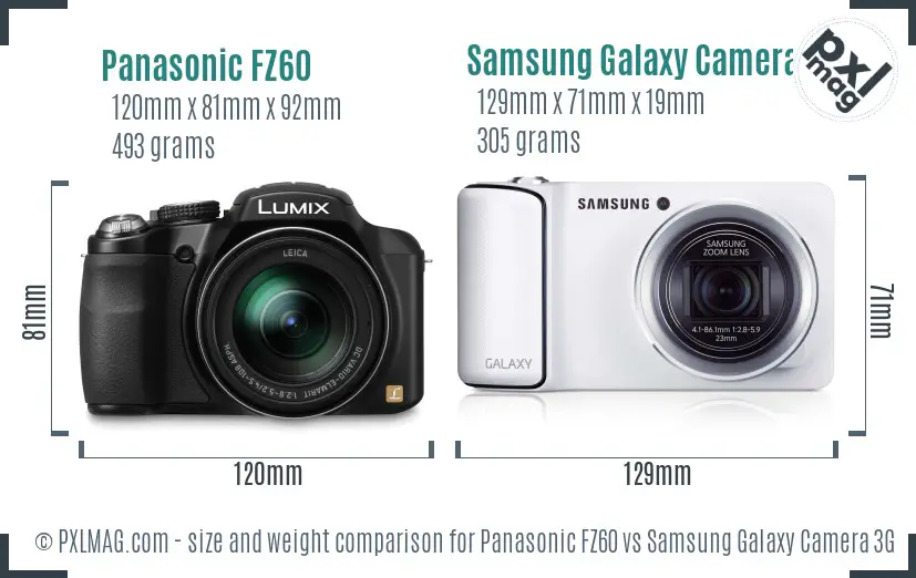 Panasonic FZ60 vs Samsung Galaxy Camera 3G size comparison