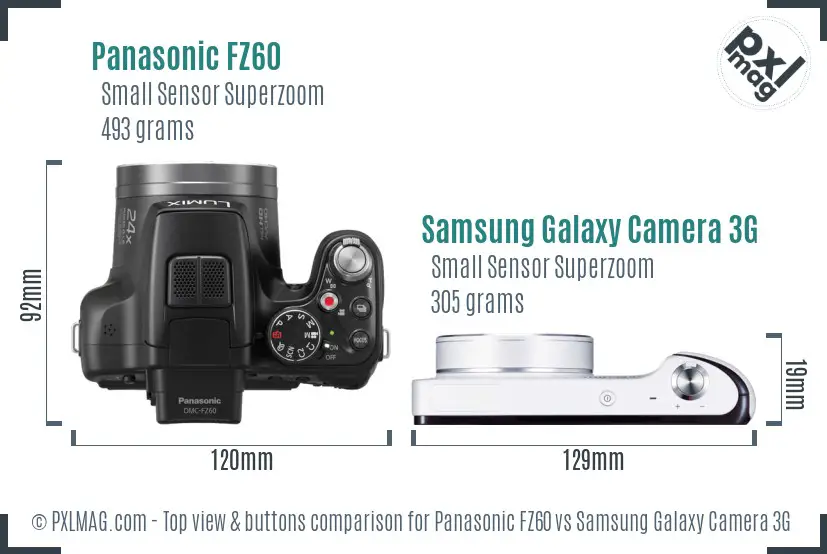 Panasonic FZ60 vs Samsung Galaxy Camera 3G top view buttons comparison