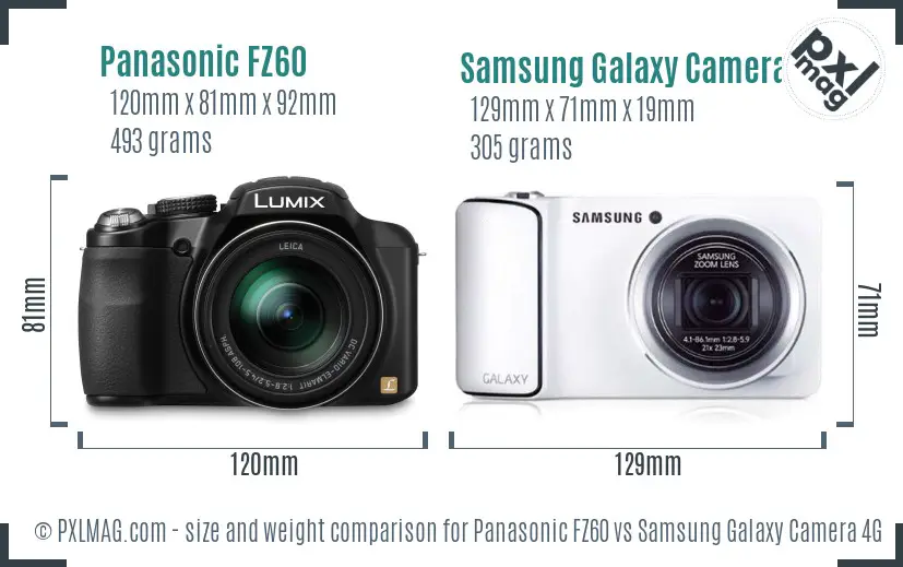 Panasonic FZ60 vs Samsung Galaxy Camera 4G size comparison Panasonic FZ60 vs Samsung Galaxy Camera 4G size comparison