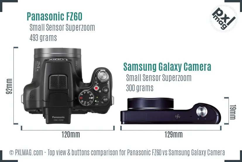 Panasonic FZ60 vs Samsung Galaxy Camera top view buttons comparison Panasonic FZ60 vs Samsung Galaxy Camera top view buttons comparison