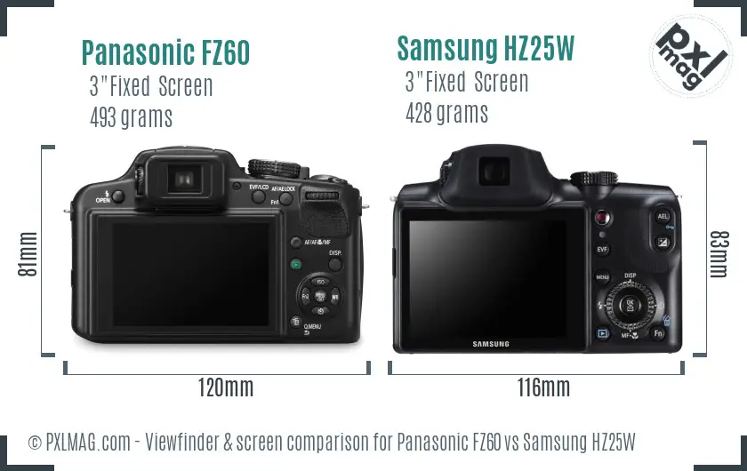 Panasonic FZ60 vs Samsung HZ25W Screen and Viewfinder comparison Panasonic FZ60 vs Samsung HZ25W Screen and Viewfinder comparison