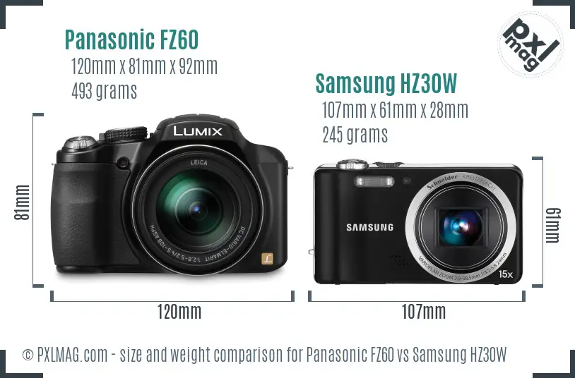 Panasonic FZ60 vs Samsung HZ30W size comparison