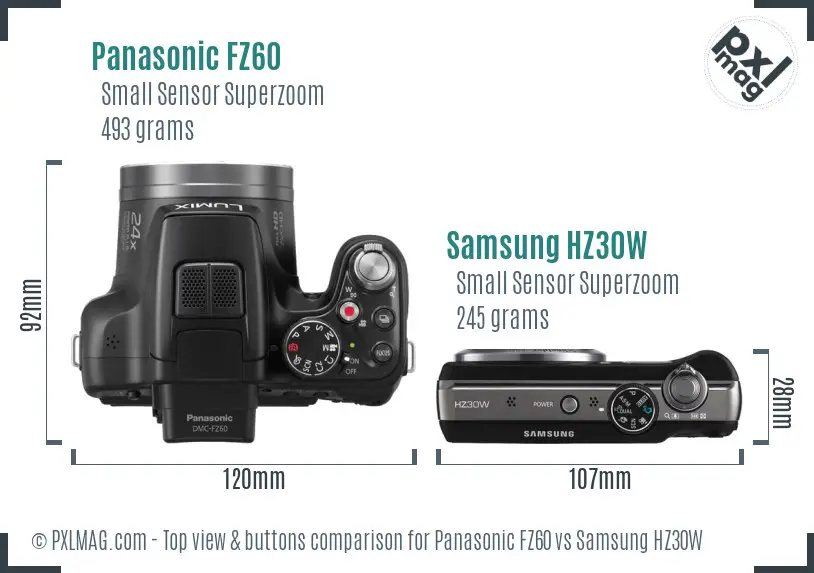 Panasonic FZ60 vs Samsung HZ30W top view buttons comparison