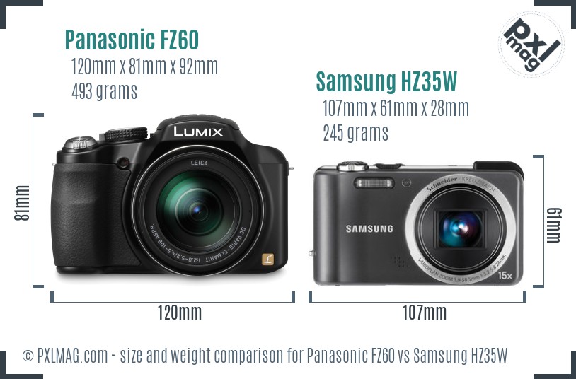 Panasonic FZ60 vs Samsung HZ35W size comparison Panasonic FZ60 vs Samsung HZ35W size comparison