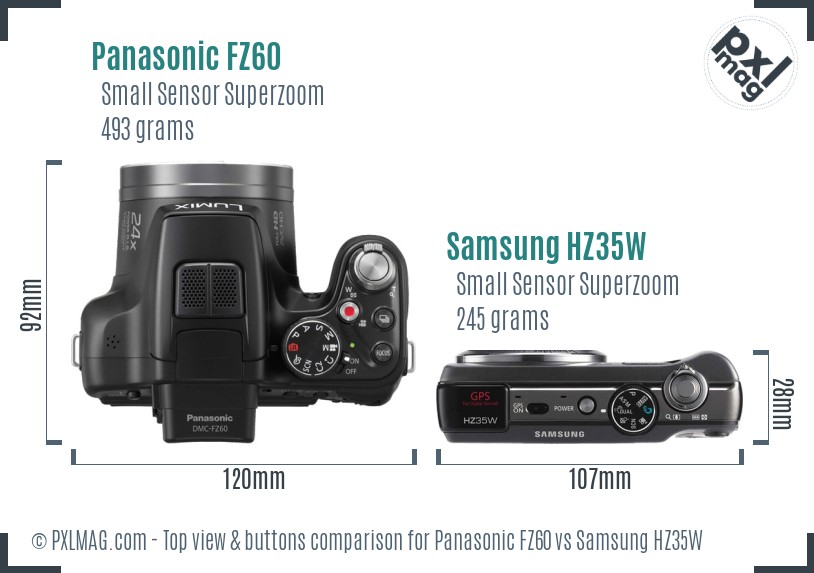 Panasonic FZ60 vs Samsung HZ35W top view buttons comparison