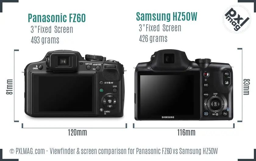 Panasonic FZ60 vs Samsung HZ50W Screen and Viewfinder comparison