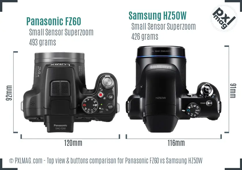 Panasonic FZ60 vs Samsung HZ50W top view buttons comparison