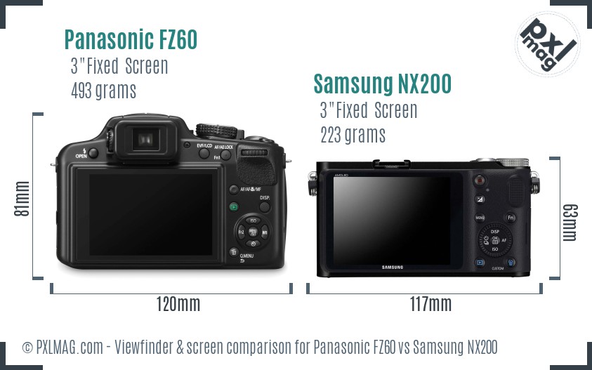 Panasonic FZ60 vs Samsung NX200 Screen and Viewfinder comparison