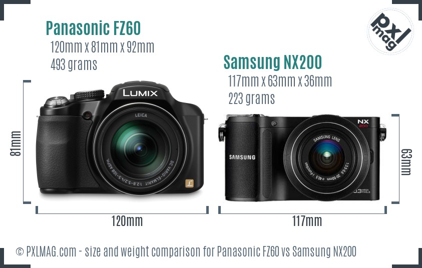 Panasonic FZ60 vs Samsung NX200 size comparison Panasonic FZ60 vs Samsung NX200 size comparison