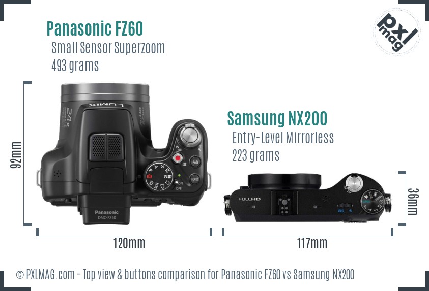 Panasonic FZ60 vs Samsung NX200 top view buttons comparison