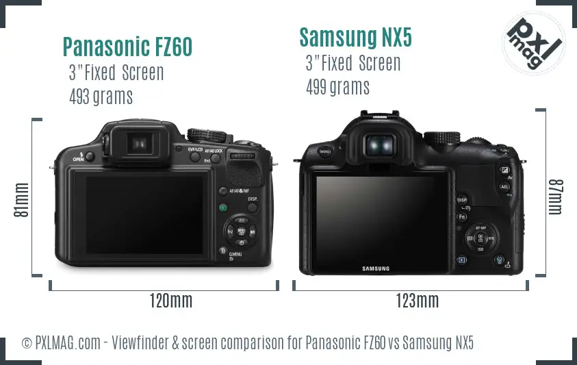 Panasonic FZ60 vs Samsung NX5 Screen and Viewfinder comparison