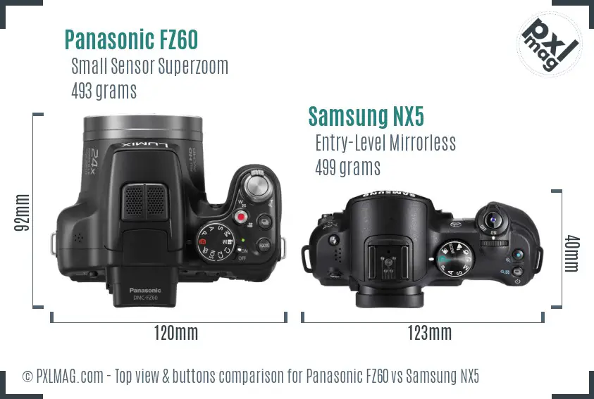 Panasonic FZ60 vs Samsung NX5 top view buttons comparison