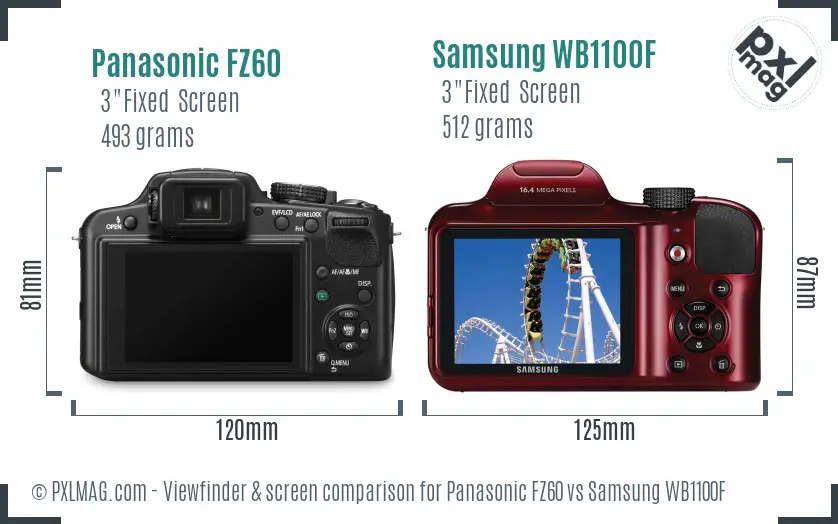 Panasonic FZ60 vs Samsung WB1100F Screen and Viewfinder comparison