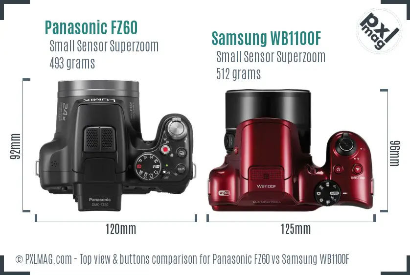 Panasonic FZ60 vs Samsung WB1100F top view buttons comparison