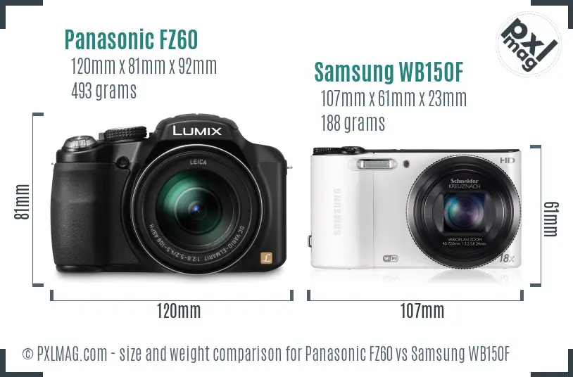 Panasonic FZ60 vs Samsung WB150F size comparison Panasonic FZ60 vs Samsung WB150F size comparison