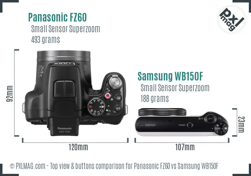 Panasonic FZ60 vs Samsung WB150F top view buttons comparison Panasonic FZ60 vs Samsung WB150F top view buttons comparison