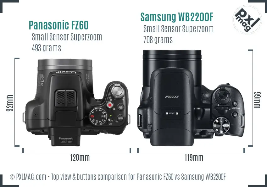 Panasonic FZ60 vs Samsung WB2200F top view buttons comparison