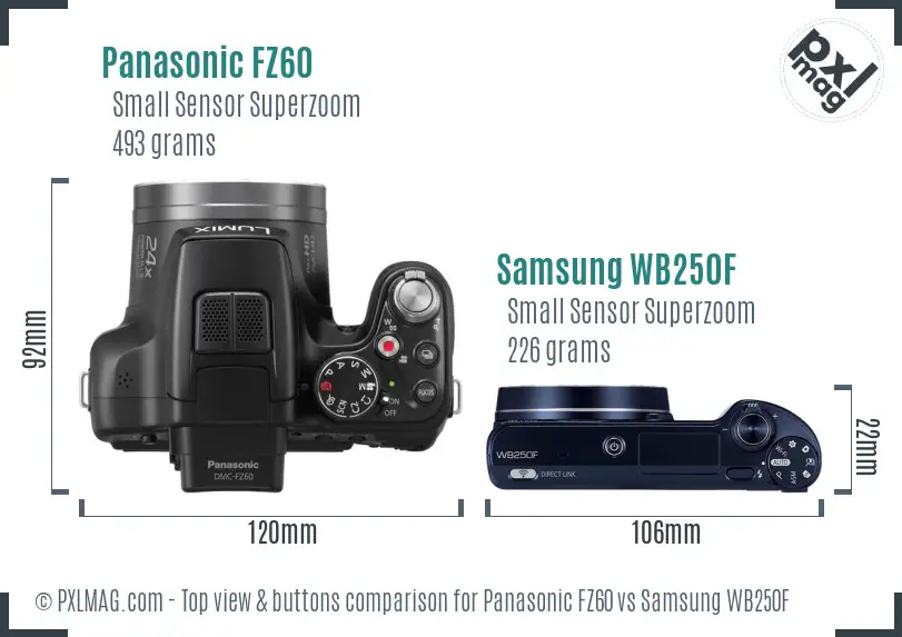 Panasonic FZ60 vs Samsung WB250F top view buttons comparison