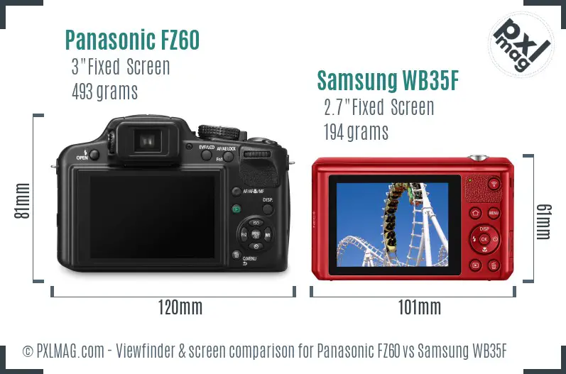 Panasonic FZ60 vs Samsung WB35F Screen and Viewfinder comparison Panasonic FZ60 vs Samsung WB35F Screen and Viewfinder comparison