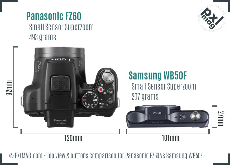 Panasonic FZ60 vs Samsung WB50F top view buttons comparison