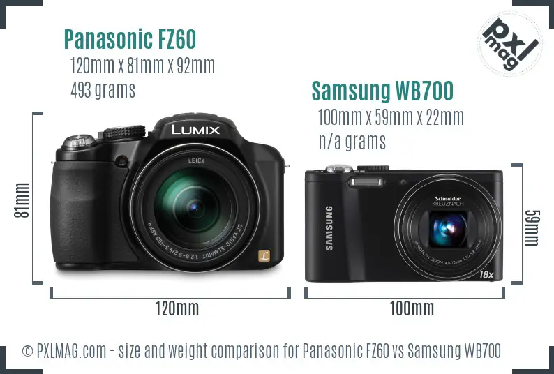 Panasonic FZ60 vs Samsung WB700 size comparison