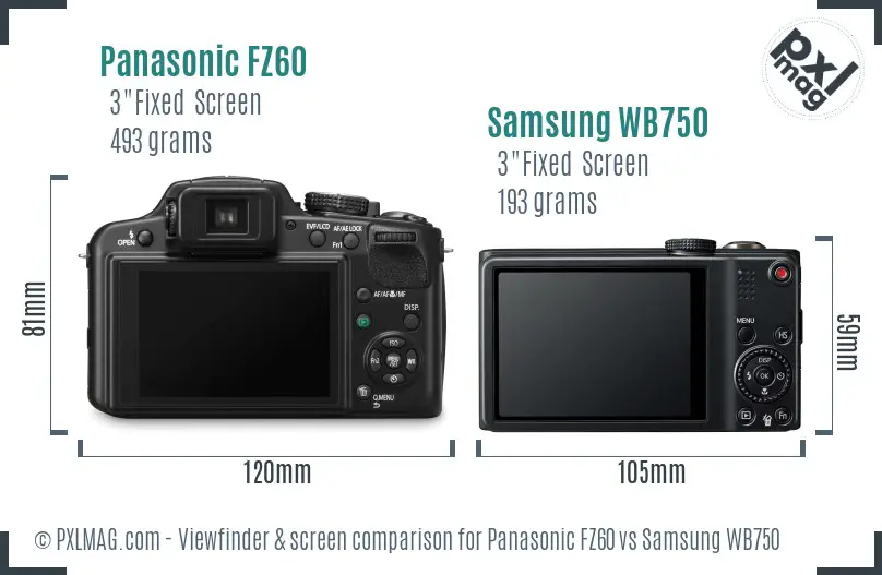 Panasonic FZ60 vs Samsung WB750 Screen and Viewfinder comparison