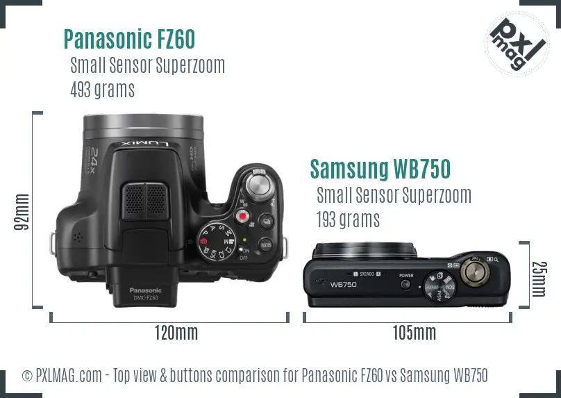 Panasonic FZ60 vs Samsung WB750 top view buttons comparison